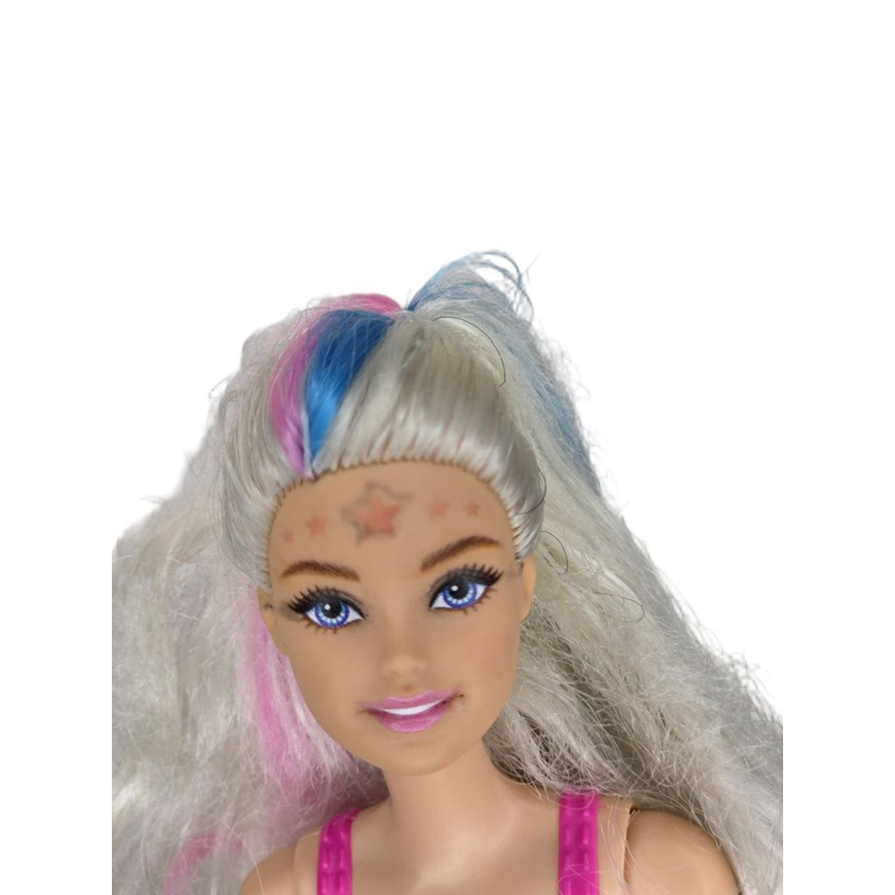 Mattel Barbie Star Light Adventure Doll Silver Hair Pink & Blue Streaks Star